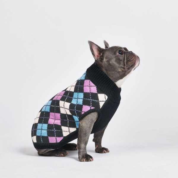 Black Argyle Knit Dog Sweater | Spark Paws Dog Knit Sweaters Wear Dog Knit Sweaters