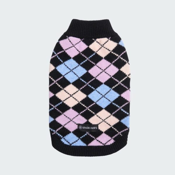 Black Argyle Knit Dog Sweater | Spark Paws Dog Knit Sweaters Wear Dog Knit Sweaters