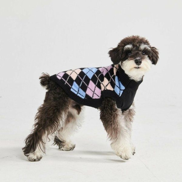 Black Argyle Knit Dog Sweater | Spark Paws Dog Knit Sweaters Wear Dog Knit Sweaters