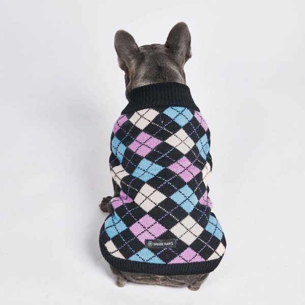 Black Argyle Knit Dog Sweater | Spark Paws Dog Knit Sweaters Wear Dog Knit Sweaters