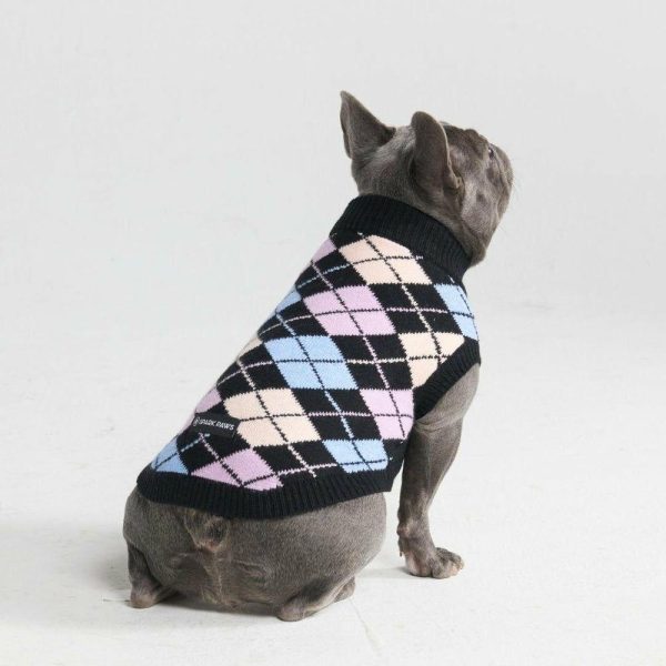 Black Argyle Knit Dog Sweater | Spark Paws Dog Knit Sweaters Wear Dog Knit Sweaters