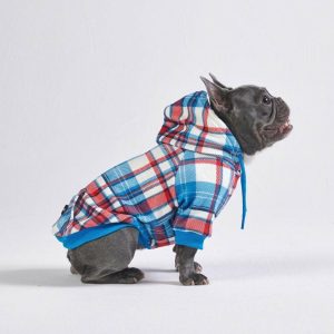 Blue and Red Plaid Dog Hoodie (SIZE S) | Spark Paws Dog and Owner Matching Sets Dog & Owner Matching Sets Dog & Owner Matching Sets