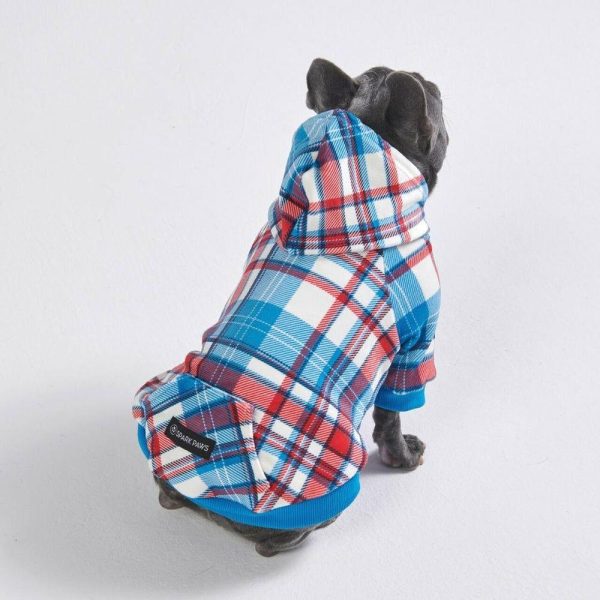 Blue and Red Plaid Dog Hoodie (SIZE S) | Spark Paws Dog and Owner Matching Sets Dog & Owner Matching Sets Dog & Owner Matching Sets