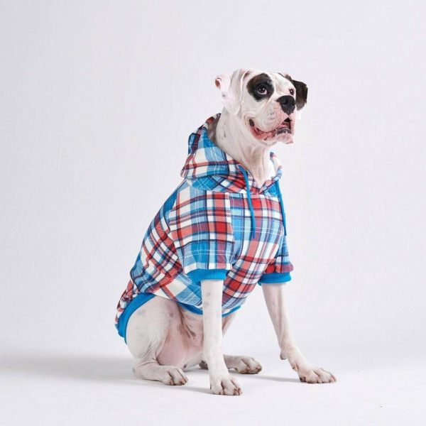 Blue and Red Plaid Dog Hoodie (SIZE S) | Spark Paws Dog and Owner Matching Sets Dog & Owner Matching Sets Dog & Owner Matching Sets