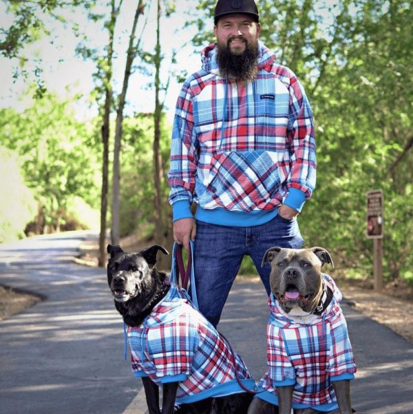 Blue and Red Plaid Dog Hoodie (SIZE S) | Spark Paws Dog and Owner Matching Sets Dog & Owner Matching Sets Dog & Owner Matching Sets