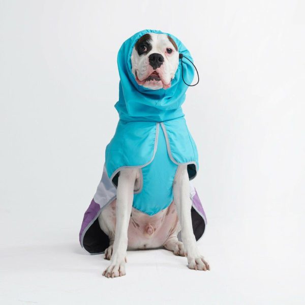 Breatheshield™ Dog Raincoat – Aqua White Purple | Spark Paws Dog Raincoat Dog Raincoat Aqua White Purple