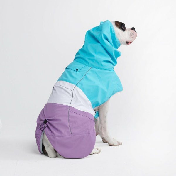 Breatheshield™ Dog Raincoat – Aqua White Purple | Spark Paws Dog Raincoat Dog Raincoat Aqua White Purple