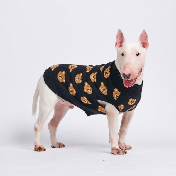 Broken Teddy Bear Knit Dog Sweater – Black | Spark Paws Dog Knit Sweaters Dog Knit Sweaters Black