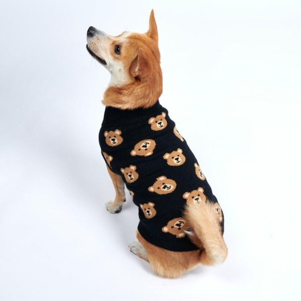 Broken Teddy Bear Knit Dog Sweater – Black | Spark Paws Dog Knit Sweaters Dog Knit Sweaters Black