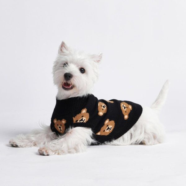 Broken Teddy Bear Knit Dog Sweater – Black | Spark Paws Dog Knit Sweaters Dog Knit Sweaters Black