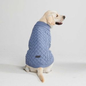 Cable Knit Dog Sweater – Blue | Spark Paws Dog Knit Sweaters Dog Knit Sweaters Blue