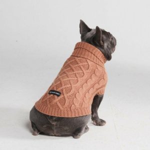 Cable Knit Dog Sweater – Brown | Spark Paws Dog Knit Sweaters Dog Knit Sweaters Brown