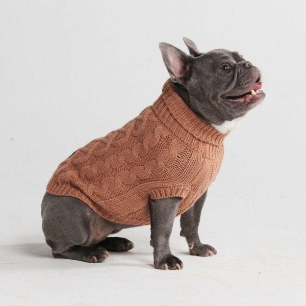 Cable Knit Dog Sweater – Brown | Spark Paws Dog Knit Sweaters Dog Knit Sweaters Brown