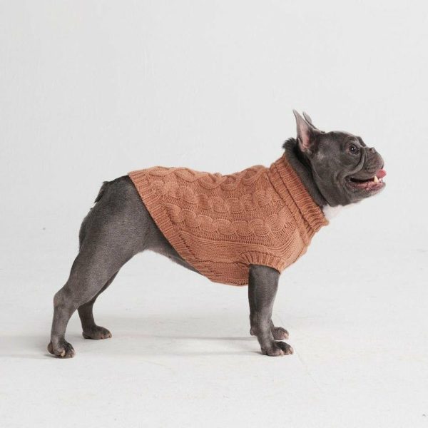 Cable Knit Dog Sweater – Brown | Spark Paws Dog Knit Sweaters Dog Knit Sweaters Brown