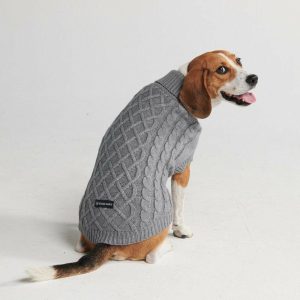 Cable Knit Dog Sweater – Grey | Spark Paws Dog Knit Sweaters Dog Knit Sweaters Dog Knit Sweaters