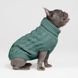 Cable Knit Dog Sweater – Pine Green | Spark Paws Dog Knit Sweaters Dog Knit Sweaters Dog Knit Sweaters