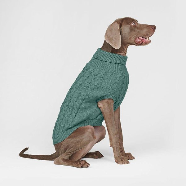 Cable Knit Dog Sweater – Pine Green | Spark Paws Dog Knit Sweaters Dog Knit Sweaters Dog Knit Sweaters