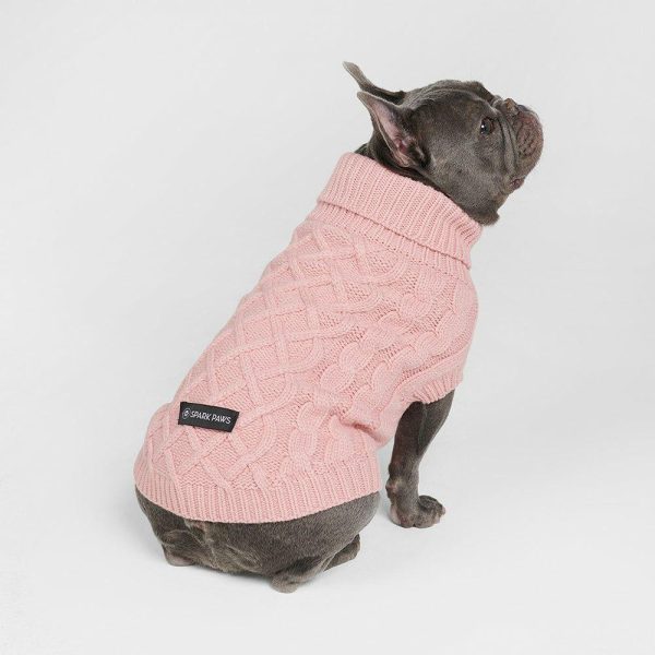 Cable Knit Dog Sweater – Pink | Spark Paws Dog Knit Sweaters Dog Knit Sweaters Dog Knit Sweaters