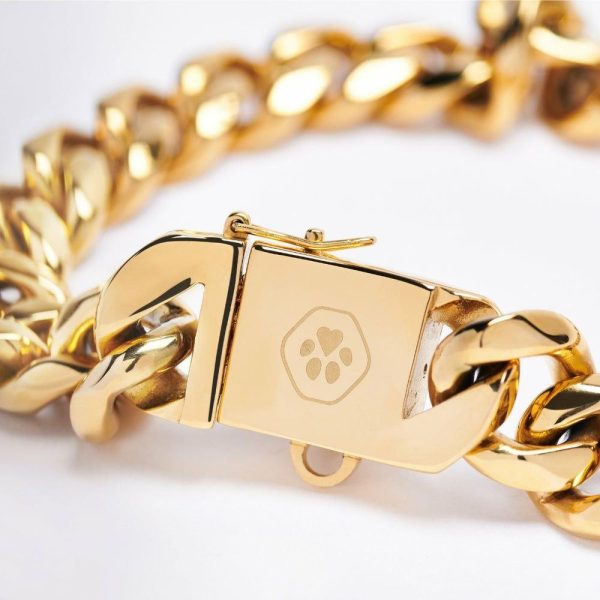 Cuban Link Chain Dog Collar – Gold | Spark Paws Cuban Link Chain Dog Collars Chains & Tags Cuban Link Chain Dog Collars