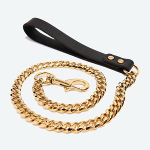 Cuban Link Gold Dog Leash | Spark Paws Cuban Link Chain Dog Collars Chains & Tags Cuban Link Chain Dog Collars