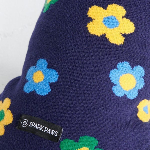 Flower Knit Dog Sweater – Blue Green Yellow | Spark Paws Dog Knit Sweaters Dog Knit Sweaters Blue Green Yellow