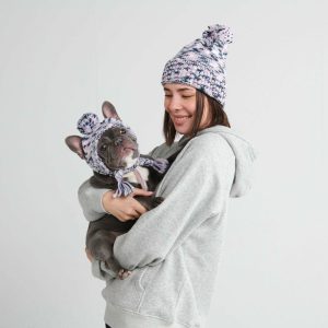 Human Pompom Hat – Pink Grey Navy | Spark Paws Dog Hats and Accessories Dog Hats & Accessories Dog Hats & Accessories