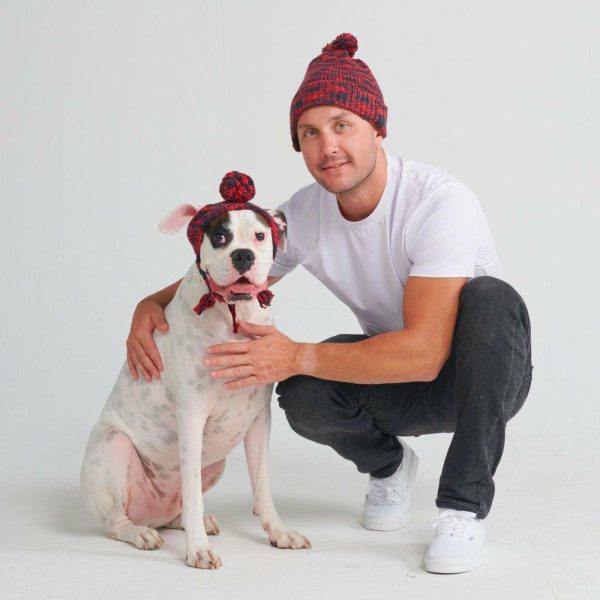 Human Pompom Hat – Red & Black | Spark Paws Dog Hats and Accessories Dog Hats & Accessories Black