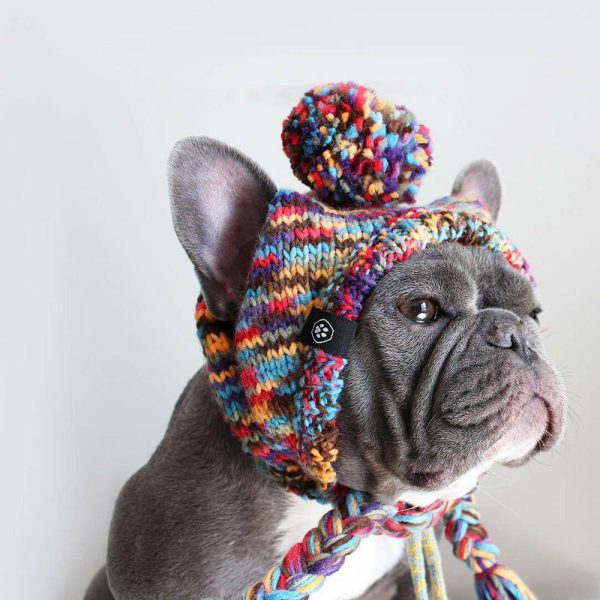 Knit Pom Pom Dog Beanie Hat – Kaleidoscope | Spark Paws Dog Hats and Accessories Dog Hats & Accessories Dog Hats & Accessories