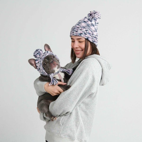 Knit Pom Pom Dog Beanie Hat – Pink Grey Navy | Spark Paws Dog Hats and Accessories Dog Hats & Accessories Dog Hats & Accessories