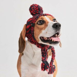 Knit Pom Pom Dog Beanie Hat – Red & Black | Spark Paws Dog Hats and Accessories Dog Hats & Accessories Black