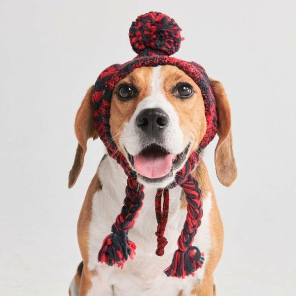 Knit Pom Pom Dog Beanie Hat – Red & Black | Spark Paws Dog Hats and Accessories Dog Hats & Accessories Black