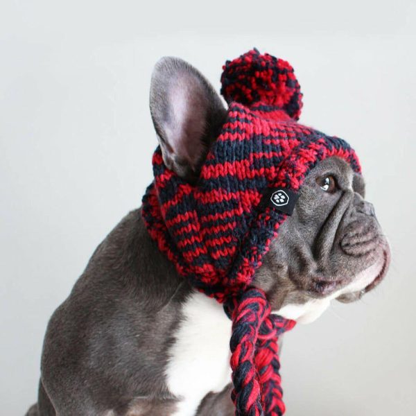 Knit Pom Pom Dog Beanie Hat – Red & Black | Spark Paws Dog Hats and Accessories Dog Hats & Accessories Black