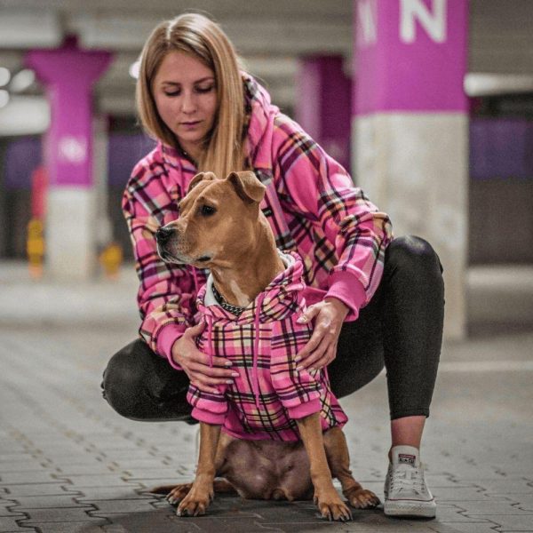 Pink Plaid Dog Hoodie | Spark Paws Dog and Owner Matching Sets Dog & Owner Matching Sets Dog & Owner Matching Sets