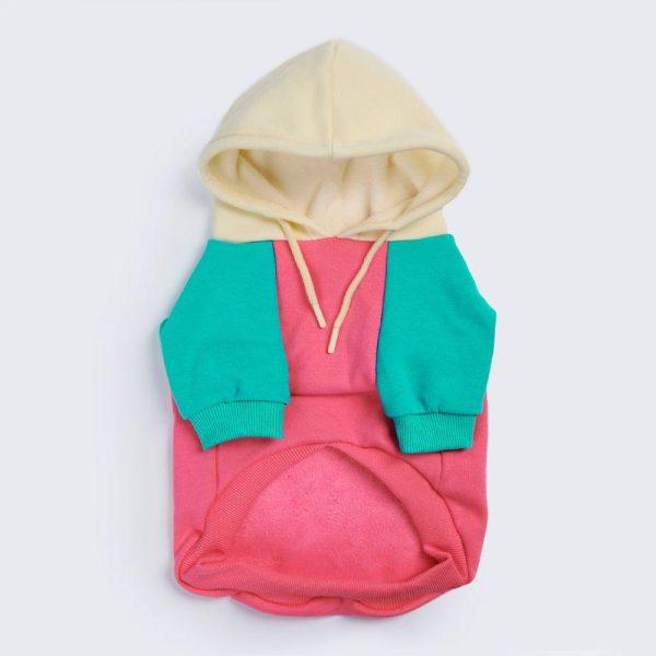 Pink Turquoise Cream Color Block Dog Hoodie | Spark Paws Dog Hoodies Dog & Owner Matching Sets Dog & Owner Matching Sets