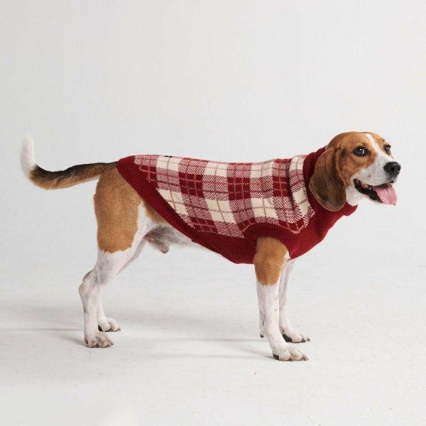 Red Plaid Dog Knit Sweater | Spark Paws Dog Knit Sweaters Dog Knit Sweaters Dog Knit Sweaters