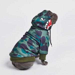 Shark Monster Dog Hoodie – Green Camo | Spark Paws Dog Hoodies Dog Hoodies Dog Hoodies