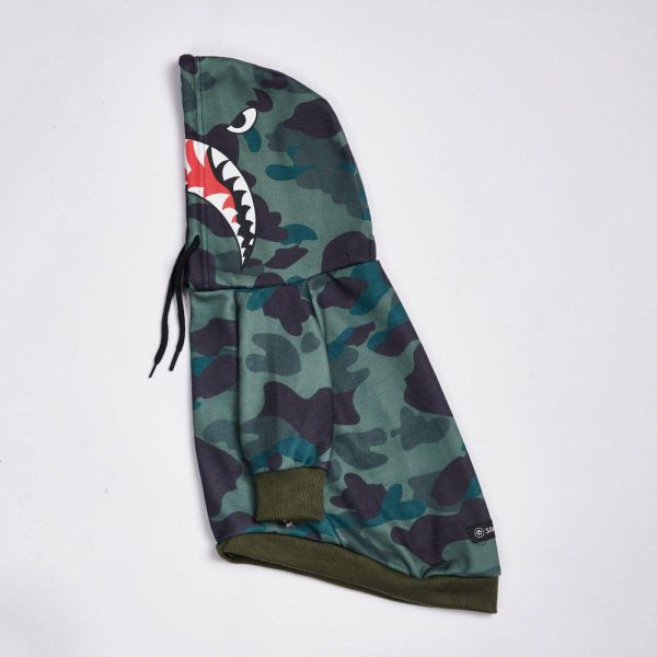 Shark Monster Dog Hoodie – Green Camo | Spark Paws Dog Hoodies Dog Hoodies Dog Hoodies