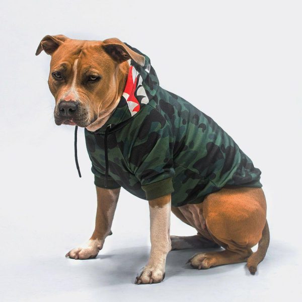 Shark Monster Dog Hoodie – Green Camo | Spark Paws Dog Hoodies Dog Hoodies Dog Hoodies