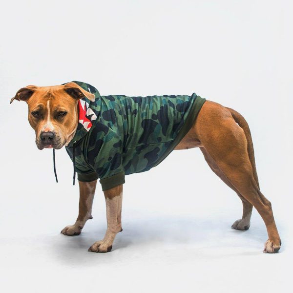 Shark Monster Dog Hoodie – Green Camo | Spark Paws Dog Hoodies Dog Hoodies Dog Hoodies