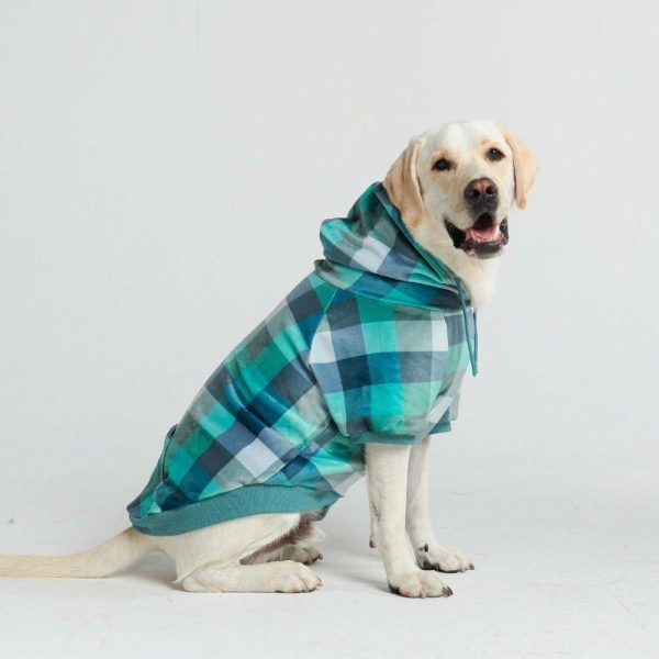 Velvet Dog Hoodie – Turquoise Checkered | Spark Paws Dog Hoodies Dog & Owner Matching Sets Dog & Owner Matching Sets