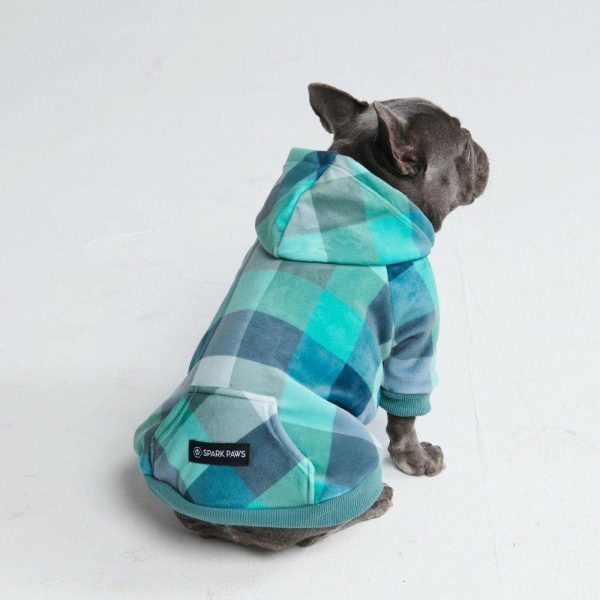 Velvet Dog Hoodie – Turquoise Checkered | Spark Paws Dog Hoodies Dog & Owner Matching Sets Dog & Owner Matching Sets