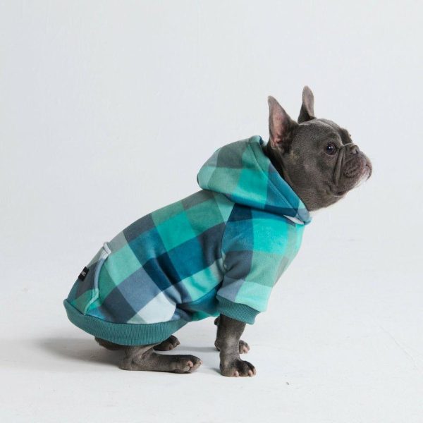 Velvet Dog Hoodie – Turquoise Checkered | Spark Paws Dog Hoodies Dog & Owner Matching Sets Dog & Owner Matching Sets