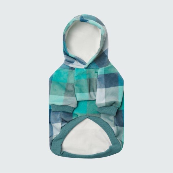 Velvet Dog Hoodie – Turquoise Checkered | Spark Paws Dog Hoodies Dog & Owner Matching Sets Dog & Owner Matching Sets