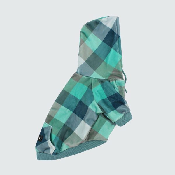 Velvet Dog Hoodie – Turquoise Checkered | Spark Paws Dog Hoodies Dog & Owner Matching Sets Dog & Owner Matching Sets