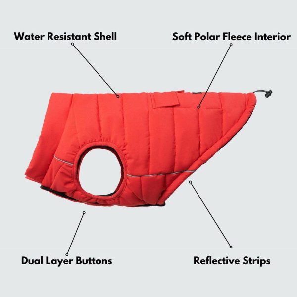 WarmShield Water-Resistant Jacket – Red (SIZE S) | Spark Paws Dog Jacket Coat Dog Jacket Coat Dog Jacket Coat