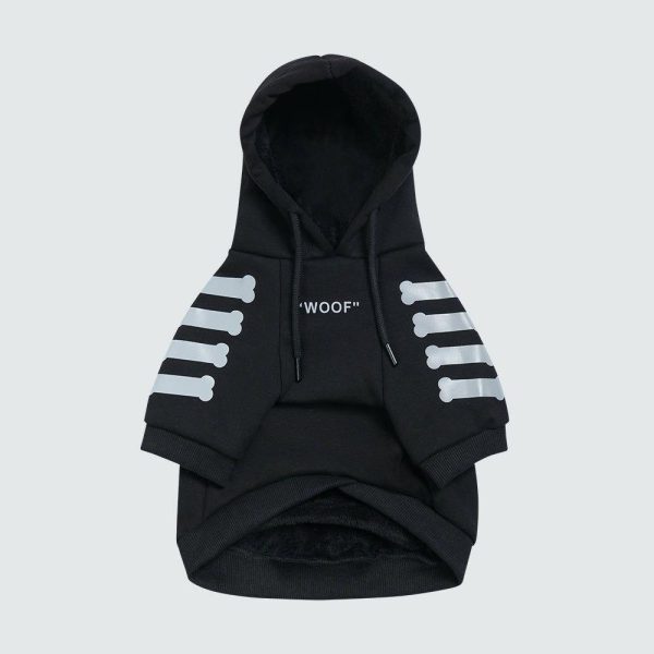 "WOOF" Dog Hoodie – Black & Reflective | Spark Paws Dog Hoodies Dog Hoodies Black