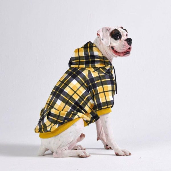 Yellow Plaid Dog Hoodie | Spark Paws Dog Hoodies Dog & Owner Matching Sets Dog & Owner Matching Sets