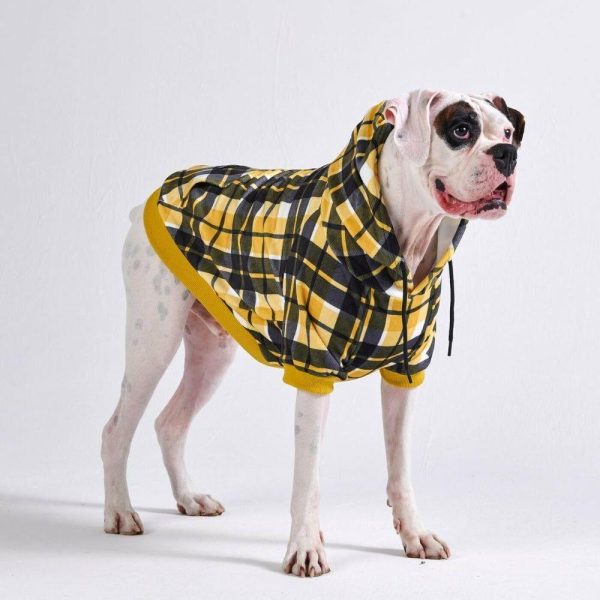 Yellow Plaid Dog Hoodie | Spark Paws Dog Hoodies Dog & Owner Matching Sets Dog & Owner Matching Sets